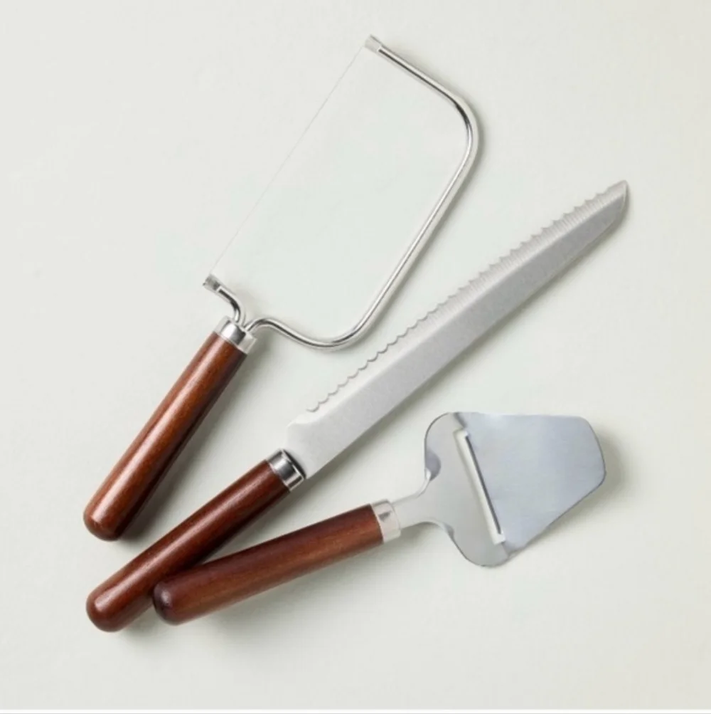 Hearth And Hand Wooden Cheese Board With Cloche & 3pc Cheese&Bread Knife Set